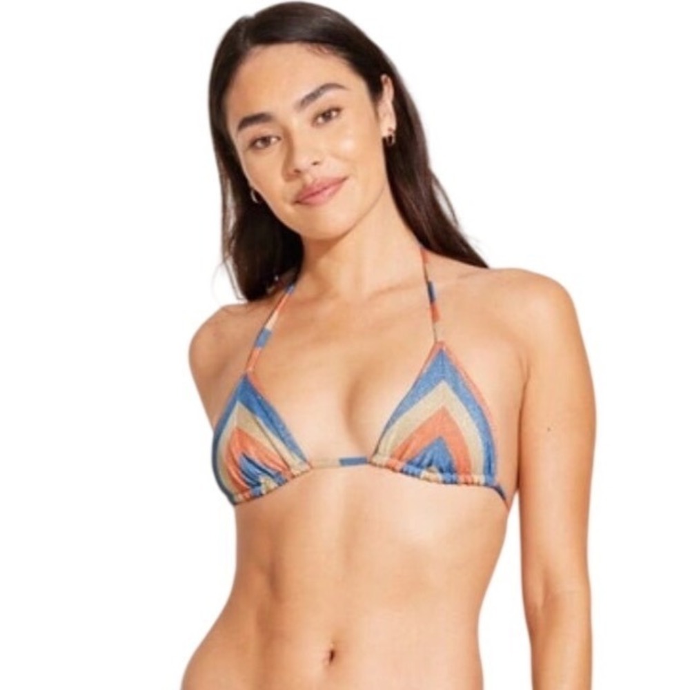 Vitamin A Natalie Miter Stripe Triangle Bikini Top Women XS Retro NWT Multi